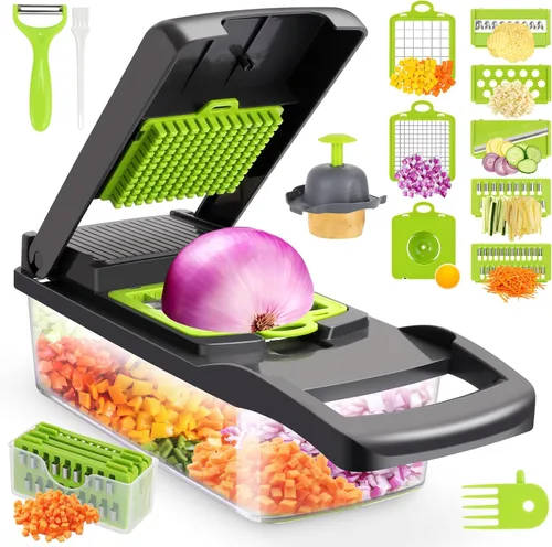 Vista 9 de senbowe Ultra-Sharp 420-Grade Hardened Stainless Steel Cortador de Cebolla y Verduras, 8 Cuchillas Intercambiables, Incluye Separador de Clara