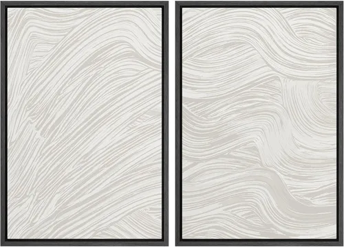 Vista 20 de Ashbrook - Set de arte de pared en lienzo enmarcado, tonos orgánicos de la tierra en beige y marrón con ilustraciones de trazos circulares, arte
