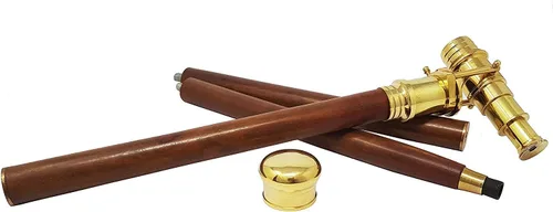Vista 3 de Medieval Replicas Shiv Shakti Enterprises - Bastón de madera con telescopio de latón macizo montado en el mango