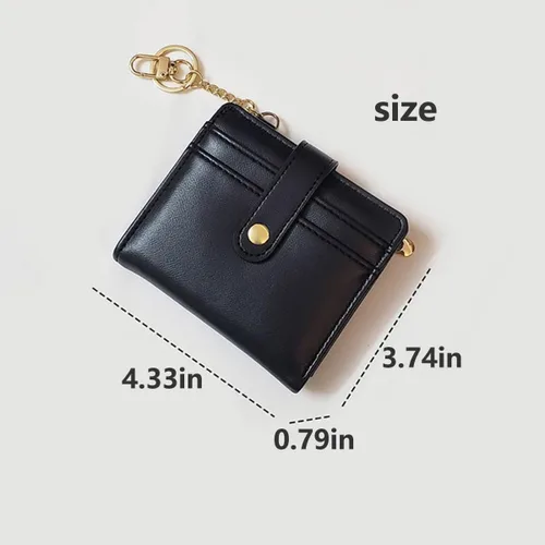 Vista 6 de Cartera pequeña para mujer, con bloqueo RFID, de cuero, plegable, compacta, tarjetero para mujer, con bolsillo con cremallera y ventana de Negro
