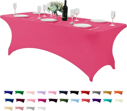 Vista 102 de Mantel de elastano para mesa de 6, 4 o 8 pies, universal, ajustable, para fiestas, banquetes, bodas y eventos, color verde manzana
