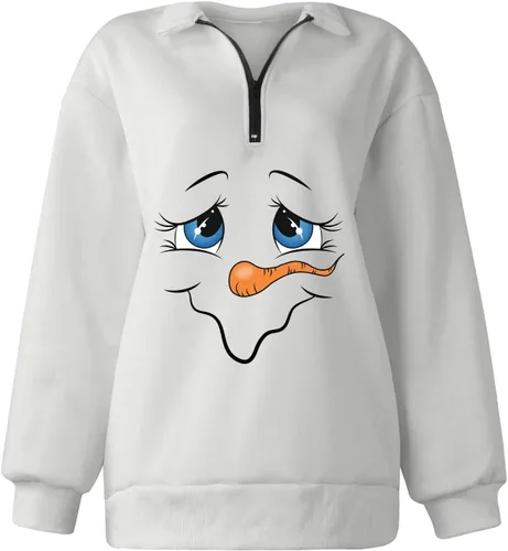 Vista 6 de Sudadera de gran tamaño para mujer, suéter de Navidad con cremallera de un cuarto, sudadera de forro polar para Navidad, media cremallera, suéter