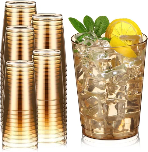 Vista 10 de Minatee 100 vasos de plástico desechables de lujo, vasos de cóctel de vino resistentes para graduaciones, bodas y fiestas de cumpleaños, vasos