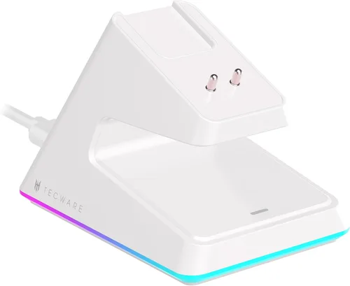Vista 3 de TECWARE EX1 - Mouse ligero para juegos Mouse inalámbrico de 26 K DPI con pantalla OLED Diseño ultraligero de 2.08 oz Base de carga RGB Blanco
