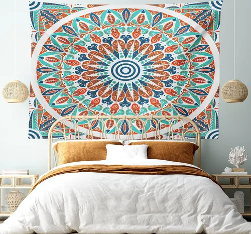 Vista 18 de Lunarable Tapiz mexicano, tema de cultura latinoamericana, sombrero de paja, manta de serape de Maracas, decoración de tela para colgar en la pared