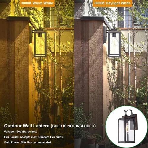Vista 5 de GRUENLICH Farol de pared para exteriores, aplique de pared para iluminación de porche, base E26 máx. 60 W, carcasa de metal más vidrio, acabado