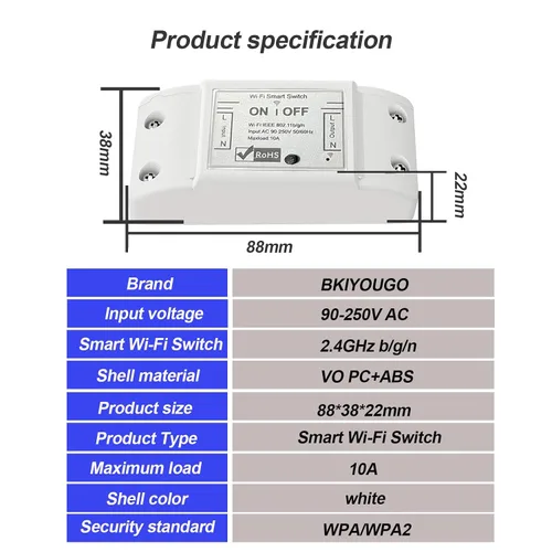 Vista 2 de Interruptor inteligente inalámbrico de 10 A, interruptor de luz Wi-Fi compatible con Alexa y Google Home y SmartThings, certificado FCC, no requiere