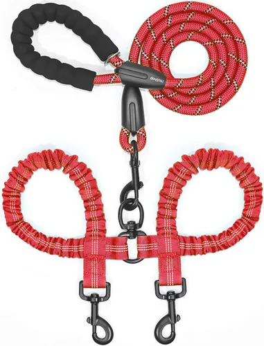Vista 17 de iYoShop Correa doble para perro, giratoria de 360°, correa para caminar sin enredos con elástico absorbente de golpes para dos perros