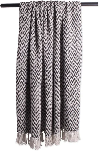 Vista 2 de DII - Manta Moderna Zig Zag de Forro Polar de Algodón Tejido, con Flecos Anudados a Mano de 2.5 Pulgadas, 50 x 60 Pulgadas, Negra Negro
