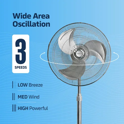 Vista 4 de Nexair Ventilador de pie de metal de alta velocidad de 18 pulgadas, 3 potentes velocidades, ventilador de pedestal oscilante industrial con altura