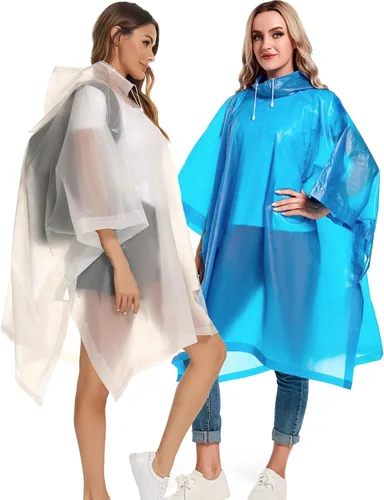 Vista 34 de Paquete de 2 ponchos de lluvia para adultos, reutilizables, impermeables, de supervivencia, emergencia, resistente, con capucha con cordón