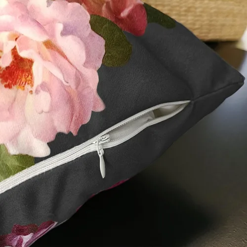 Vista 5 de Funda de cojín floral ligera de lujo, 18 x 18 pulgadas, pintura al óleo retro victoriana de doble cara, fondo negro, flor vibrante, funda de cojín
