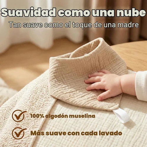 Vista 3 de Baberos de dentición para bebé, paquete de 6 con mordedor acoplable, 100% algodón orgánico, baberos súper absorbentes y suaves Beige