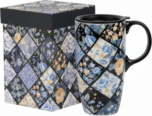 Vista 10 de DUSVALLY Taza de café alta de cerámica, juego de regalo de taza de café de amigos, taza de viaje con tapa para oficina y hogar, taza de porcelana