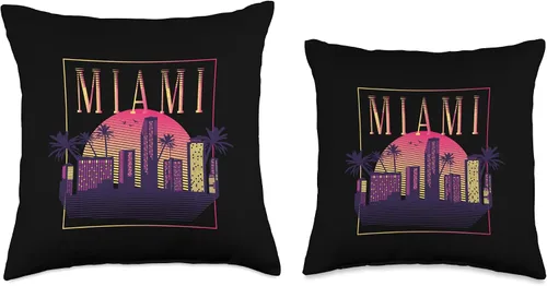 Vista 3 de Miami Florida USA Skyline Silhouette Outline Sketch Throw Pillow