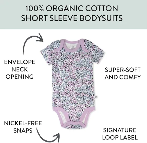 Vista 3 de HonestBaby baby-girls 5-pack Short Sleeve Bodysuits One-piece 100% Organic Cotton for Infant Baby Girls