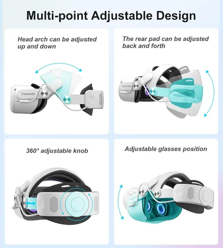 Vista 3 de TRANSNOVO Retractable VR Head Strap with 6000mAh Battery for Oculus Quest 2,One-Button Adjustable Elite Strap Replacement for Meta Quest, Enhanced