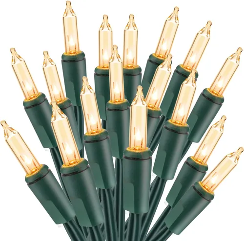 Vista 15 de ODEETRONIC Luces cálidas de Navidad - 100 bombillas, 6.6 metros de longitud, luces intermitentes y constantes transparentes, con certificación UL