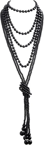 Vista 5 de Collar de perlas para mujer, collar largo de perlas sintéticas en capas, collar de disfraz (negro, talla única)