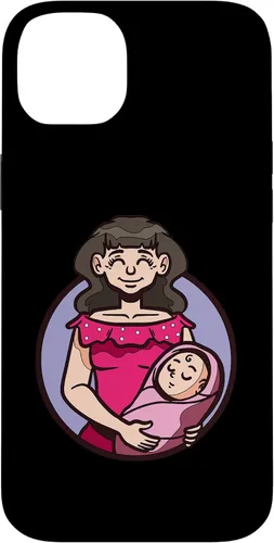 Vista 15 de iPhone XR dibujos animados madre sosteniendo bebé ilustración para niños caso