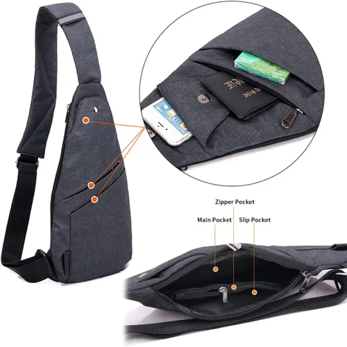 Vista 3 de Suyzufly Bolso bandolera delgado para hombres y mujeres, resistente al agua, ligero, pequeño, bolso cruzado de pecho, Negro