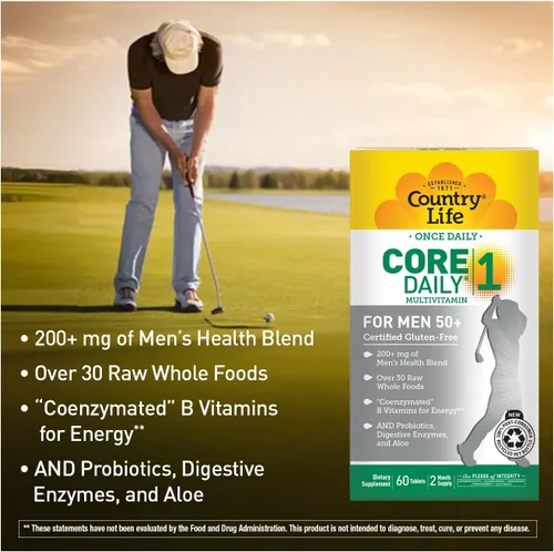Vista 4 de Country Life CORE Daily-1 Multivitamínico para hombres mayores de 50 años, sin gluten, apoyo energético con vitaminas B coenzimadas, probióticos