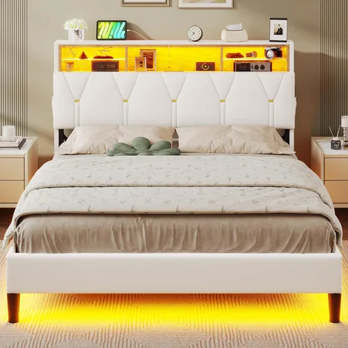 Vista 9 de ADORNEVE Base de cama de tamaño matrimonial con luces LED y cabecera