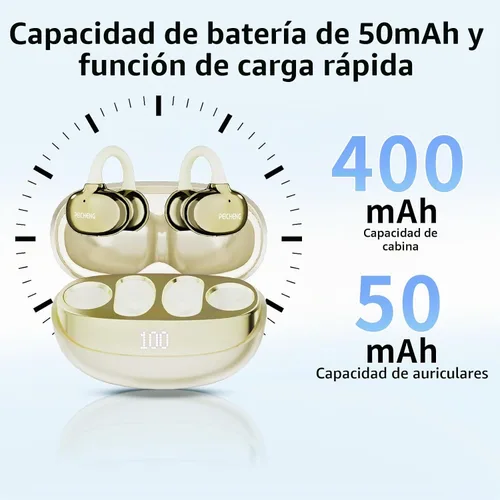Vista 5 de PEICHENG Auriculares inalámbricos Bluetooth, reproducción 5H 50mAh+400mAh estuche de alimentación con pantalla digital (beige)