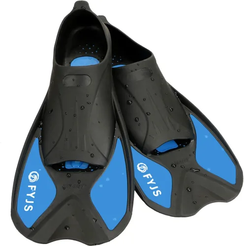Vista 8 de FYJS - Aletas cortas de natación con cómodo bolsillo completo para el pie, tamaño de viaje, para esnórquel y buceo