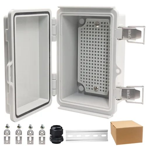 Vista 16 de Caja eléctrica impermeable, caja de conexiones IP67, pestillo de acero inoxidable, cubierta transparente con bisagras, carcasa para proyectos
