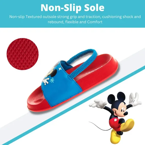 Vista 4 de Disney Minnie Mouse, Encanto, Mickey, Lightning McQueen, Frozen Elsa Anna Girl - Sandalias de verano para niños con correa trasera para la playa