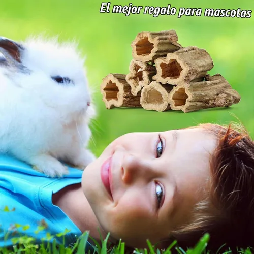 Vista 7 de Abizoo Juguetes masticables naturales de conejo, 6 piezas de madera de papaya orgánica, juguetes masticables para conejo, hámster, cobaya