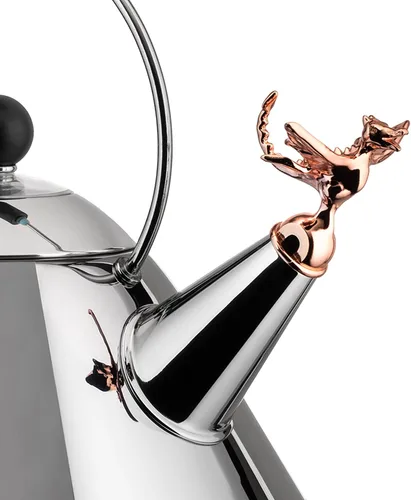 Vista 3 de Alessi Tea Rex - Hervidor de agua con mango y silbato en forma de dragón, acero inoxidable, negro