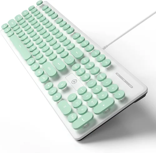 Vista 5 de Teclado de máquina de escribir de 104 teclas Punk Gaming Retro Teclado LED Blanco Retroiluminado Lindo Teclado con Cable USB Adecuado