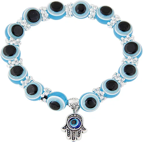 Vista 4 de Juego de pulseras elásticas de cuentas de cristal turco contra el mal de ojo, amuleto de protección de hebras de cristal, amuleto de Fátima Hamsa