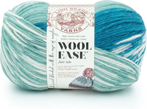 Vista 17 de Lion Brand Yarn - Ovillo de lana Wool Ease Fair Isle, hilo para tejer, color beige/oliva, 1 unidad Worsted Weight Wool Acrylic Blend Knit &