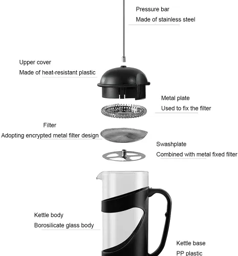 Vista 2 de YUANBOO Cafetera de prensa francesa, vidrio de prensa francesa de 20 onzas, prensa de café de vidrio borosilicato grueso con 3 pantallas de filtro