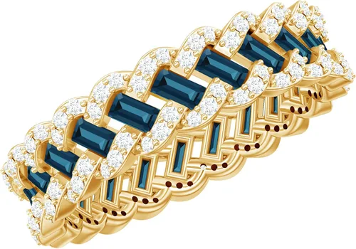 Vista 9 de Natural London Blue Topaz Baguette Wedding Band, AAA Quality 10K oro blanco