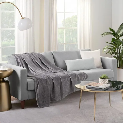 Vista 2 de SERTA Manta acogedora de felpa gruesa y mullida súper suave y ligera para cama, sofá o viajes, tamaño individual (60 x 80 pulgadas), color gris