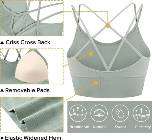 Vista 4 de Sykooria 3 Pack Strappy Sports Bra for Women Sexy Crisscross for Yoga Running Athletic Gym Workout Fitness Tank Tops
