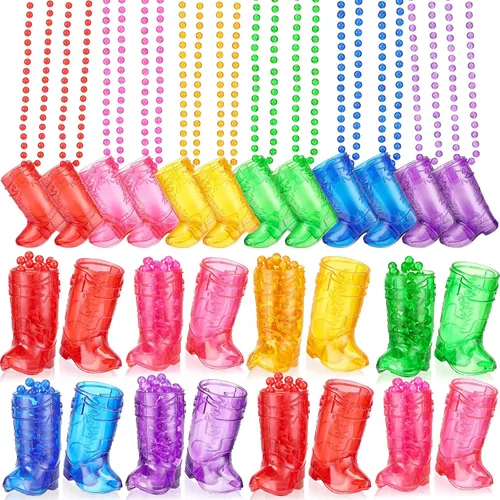 Vista 8 de Sieral 12 Piezas de Vasos de Chupito de Bota en Collar con Cuentas, Collar de Vaso de Chupito de Vaquera de Plástico, Collar de Vaso de Chupito