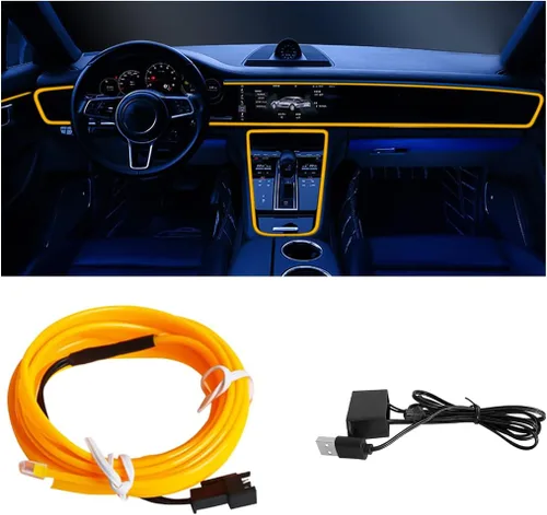 Vista 9 de Tira de luces LED de cable EL, tira de luz de neón automática USB de 10 pies/3M con borde de costura, kits de iluminación ambiental