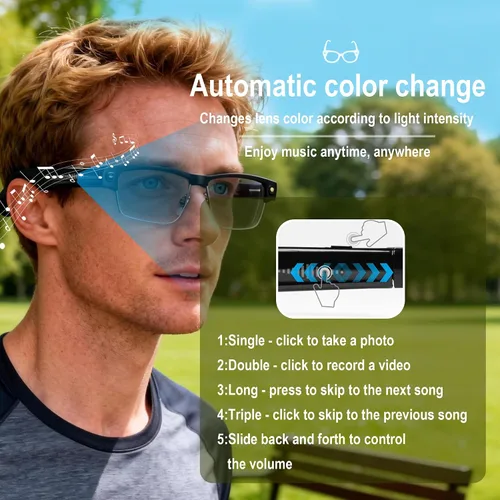 Vista 13 de Lentes inteligentes Ai con cámara y Bluetooth, grabación de video HD de 8 MP, traducción en tiempo real, con lentes que cambian