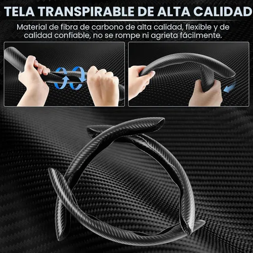 Vista 2 de Amiss 3 piezas de cubierta de volante de fibra de carbono antideslizante, diseño de mariposa impermeable y segmentado, protector de rueda