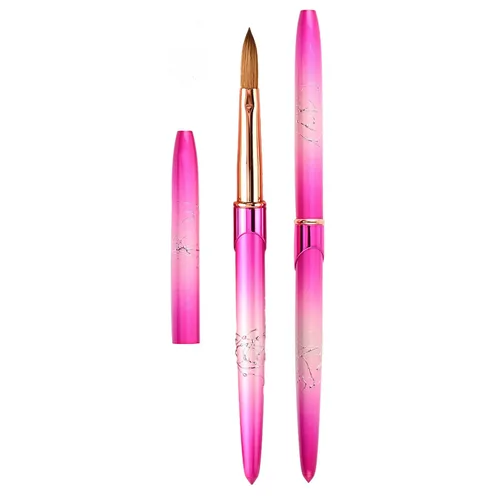 Vista 13 de Kolinsky - Cepillo de uñas acrílicas con mango de metal degradado de talla rojo rosa, aplicación acrílica, extensión de uñas de gel