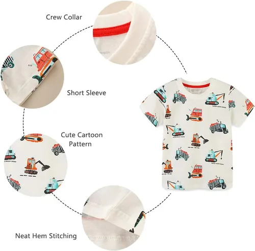 Vista 7 de GFQLONG Paquete de 3 camisetas de algodón de manga corta para bebés y niños pequeños, ropa con estampado de dinosaurios, conjunto