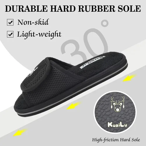 Vista 5 de KuaiLu Pantuflas para mujer con puntera abierta, con espuma viscoelástica cómoda, fascitis plantar, ajustable, ajuste ancho, para diabéticos