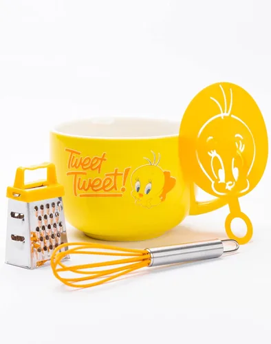Vista 2 de LOONEY TUNES Juego de regalo de la cocina del hogar de la taza del capuchino de Tweety amarillo de la plantilla de la taza