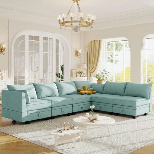 Vista 31 de Moderno sofá modular grande en forma de U, sofá cama convertible con diván reversible para sala de estar, asiento de almacenamiento, adecuado
