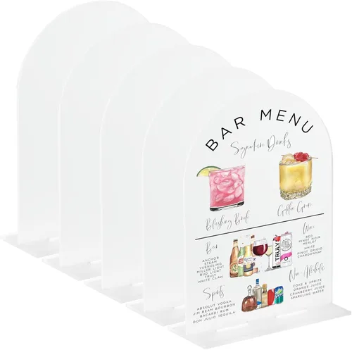 Vista 11 de Letrero acrílico negro de arco de 4x6 pulgadas con soporte Juego de 10 letreros acrílicos arqueados en blanco con base para números de mesa